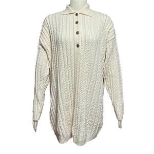 ESCADA Margaretha Ley Cream Half Button Cable Knit Sweater Size 44